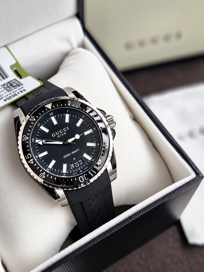 Gucci Dive Stainless Steel Black Rubber Strap Watch YA136204A