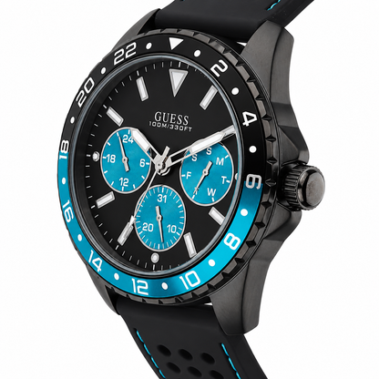Guess Odyssey Black Silicone Strap Black Dial Quartz Watch for Gents - W1108G5