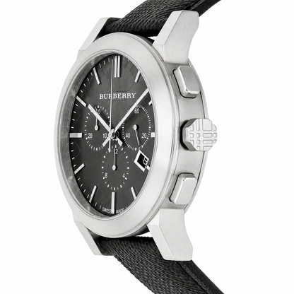 Burberry Black Leather Strap Grey Dial Chronograph Quartz Watch for Gents - BU9362