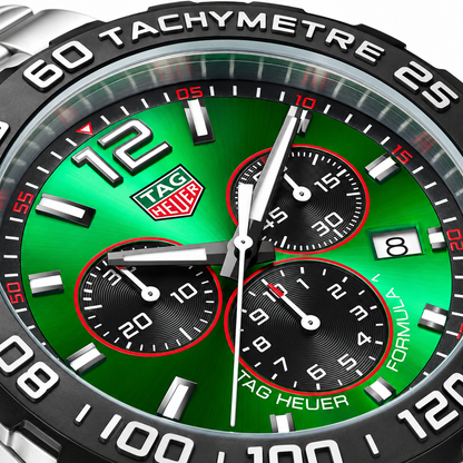 Tag Heuer Formula 1 Silver Stainless Steel Green Dial Chronograph Quartz Watch for Gents - CAZ101AP.BA0842