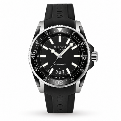 Gucci Dive Stainless Steel Black Rubber Strap Watch YA136204A