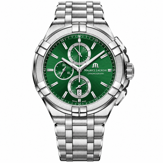 Maurice Lacroix Aikon Silver Stainless Steel Green Dial Chronograph Quartz Watch for Gents - AI1018-SS002-630-1