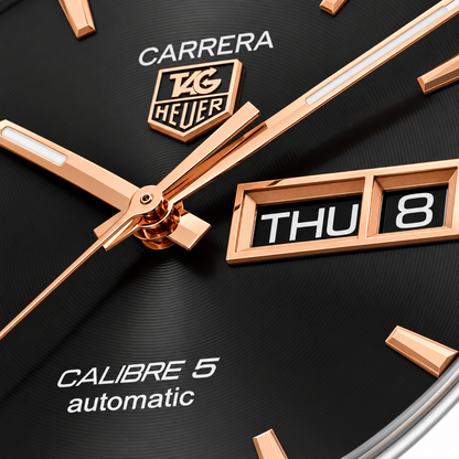 Tag Heuer Carrera Calibre 5 Silver Stainless Steel Black Dial Automatic Watch for Gents - WAR201CBA0723