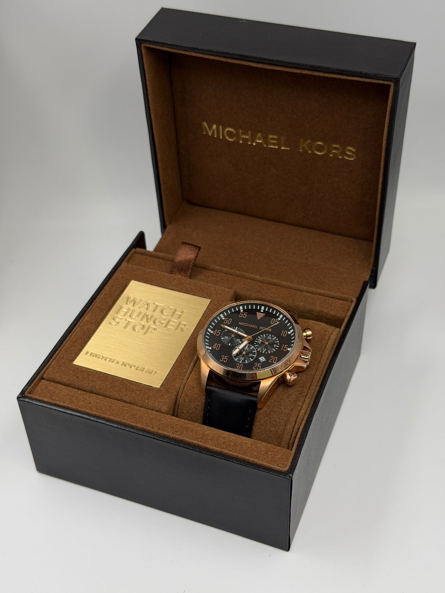 Michael Kors Gage Black Leather Strap Black Dial Chronograph Quartz Watch for Gents - MK8535