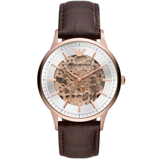 Emporio Armani Meccanico Brown Leather Strap Brown Dial Automatic Watch for Gents - AR60039