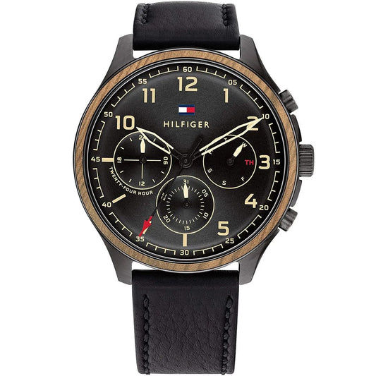 Tommy Hilfiger Asher Black Leather Strap Black Dial Chronograph Quartz Watch for Gents - 1791854 [Pre-Owned]